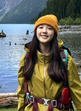 徒步针织帽女2025新款川西旅游户外冷帽黄色帽子冬毛线堆堆帽登山