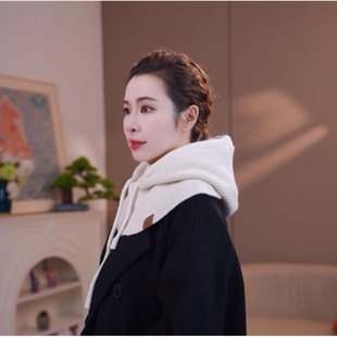 衣服上配的假帽子领连帽带扣款毛线帽围脖一体女冬天加厚针织连帽