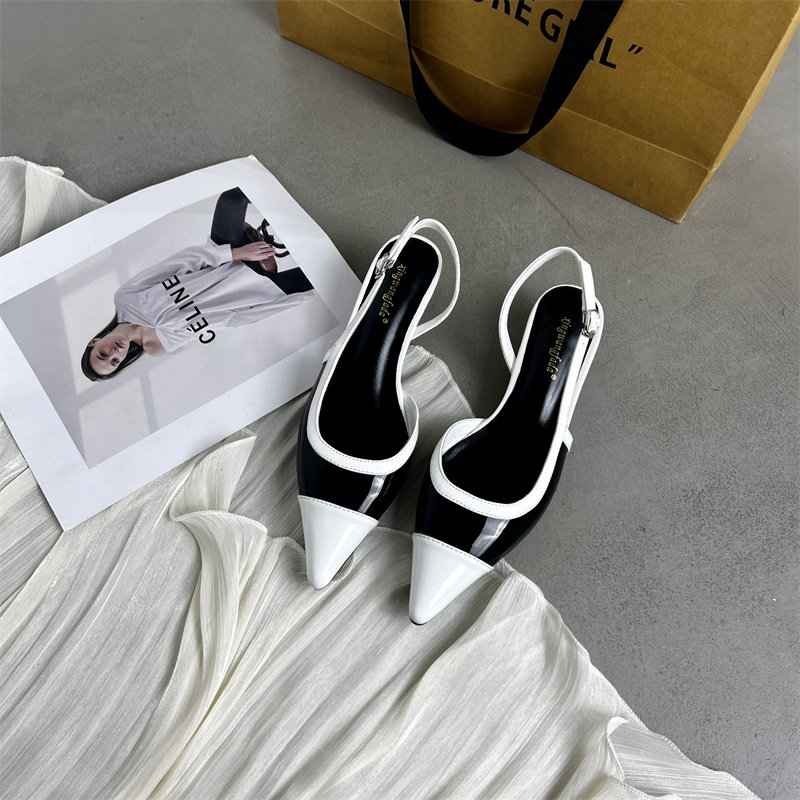 25早春新款黑白拼色小猫跟凉鞋气质时尚女式尖头单鞋
