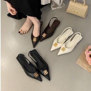 金属扣尖头时尚 平底软底凉鞋 懒人女鞋 2026年春夏季 40码 新款