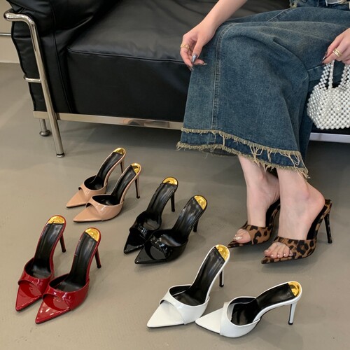 2025欧美外贸女鞋漆皮简约尖头性感细跟超高跟凉拖鞋大码10CM