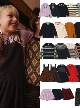 25AW新款丹麦FUB儿童针织衫连衣裙POLO衫条纹打底圆领长袖毛衣