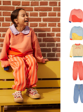 25SS新款荷兰Sticky Lemon儿童卫衣卫裤休闲运动服条纹撞色男女