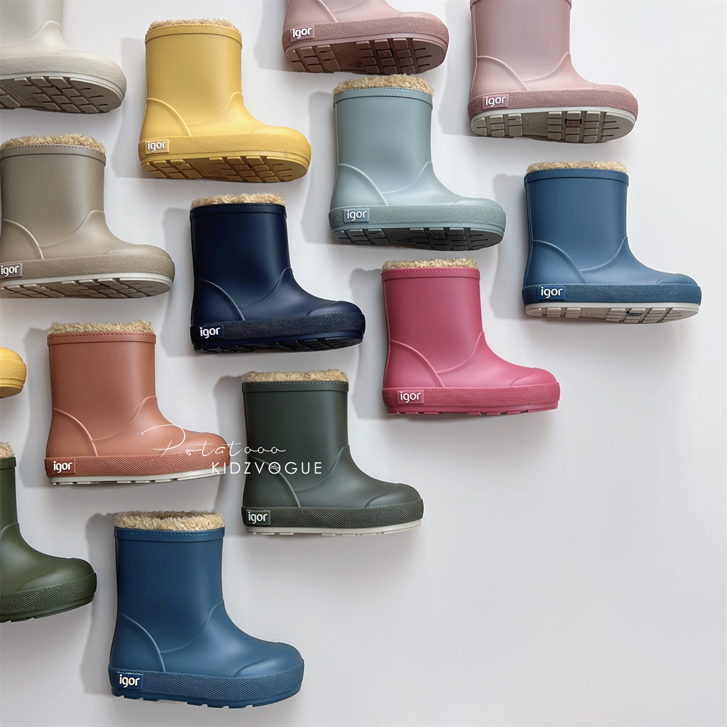 西班牙igor儿童加绒雨靴