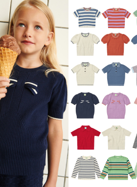 5Z 25SS丹麦FUB儿童短袖针织衫polo领有机棉条纹长袖简约舒适