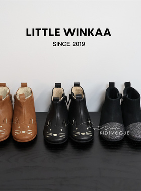 25AW新款西班牙Little Winkaa LW儿童皮靴短靴加绒爱心小猫蝴蝶结