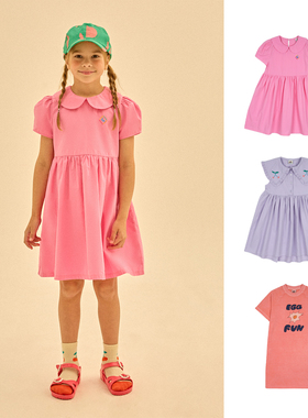 5Z  25SS Jelly Mallow儿童连衣裙纯色翻领印花舒适纯棉淑女可爱