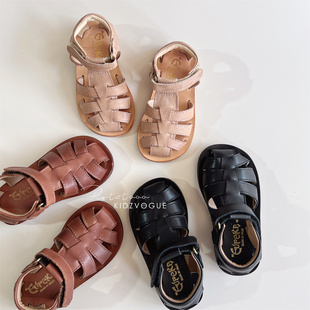 5Z 25SS意大利Eureka儿童经典罗马手工凉鞋包头纯色沙滩鞋纯皮