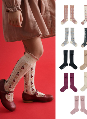 25AW新款法国Collegien儿童膝盖袜提花可爱甜美中高筒纯色百搭棉