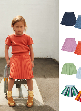 5Z 25SS丹麦FUB儿童半身裙针织百褶纯色条纹百搭A字裙有机棉