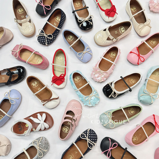 26SS新款现货意大利Pepe儿童手工皮鞋芭蕾公主鞋凉鞋T字一脚蹬女