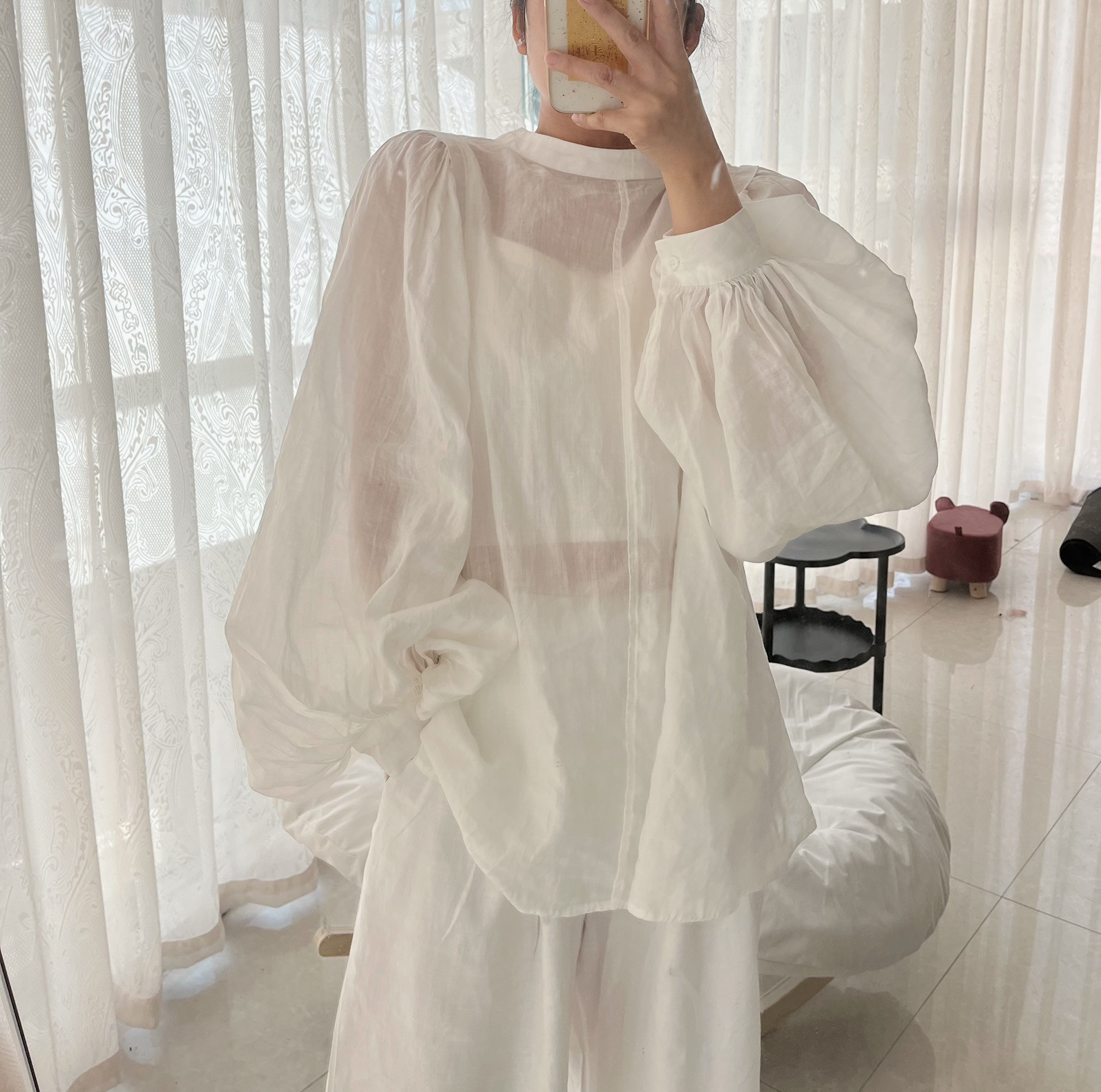 2025夏季新款日系纯色单排扣甜美减龄五分袖娃娃领衬衫女大码上衣