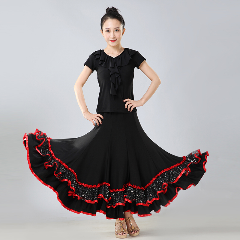 高档热卖摩登舞裙交谊舞广场舞国标舞新款半身裙大摆练习长裙修身