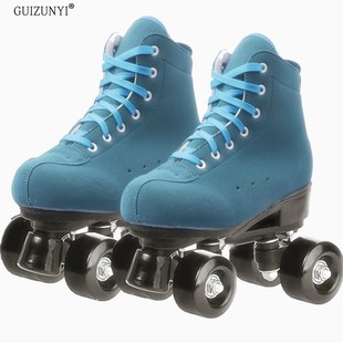 溜冰场专用大人 四轮4个轮滑冰鞋 成年双排滑轮旱冰鞋 蓝色溜冰鞋