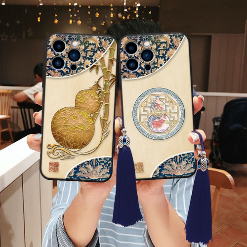 适用苹果立体浮雕葫芦竹子手机壳