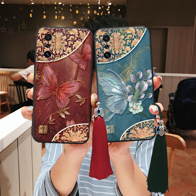 适用红米立体浮雕蝴蝶墨竹手机壳