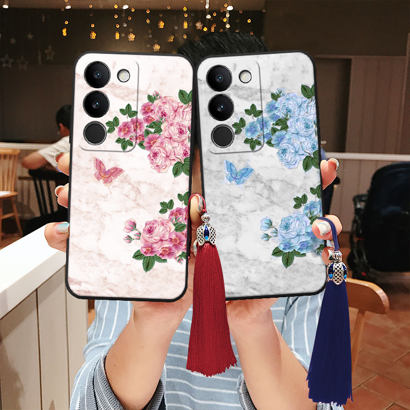 适用vivo立体s30浮雕s20蝴蝶pro牡丹花y78手机壳y37蔷薇y35妈妈y36气质s19高档y300文艺s18大理石纹y77软y200