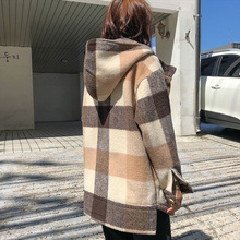 加厚 五折促销 格子连帽短外套女2019秋冬新款