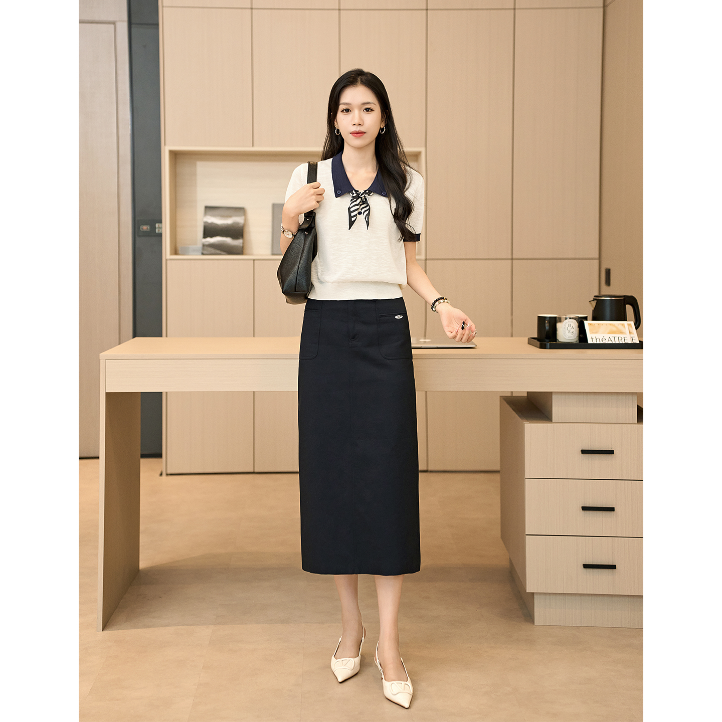 江洲【雅楠】天丝棉直筒半身裙女夏季新款肤感时尚百搭柔软A字裙