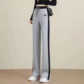 垂感显瘦高个子运动直筒裤 高腰休闲裤 女春秋夏薄款 侧边条纹阔腿裤