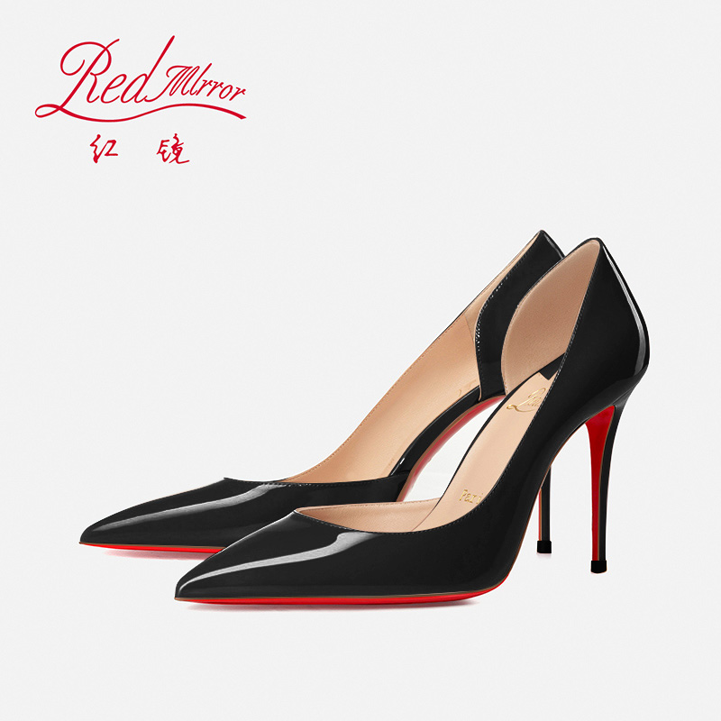 红镜高跟鞋cl红底侧空