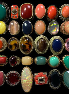 Vintage中古 一组复古椭圆大宝石夸张时髦个性百搭孤品戒指合集