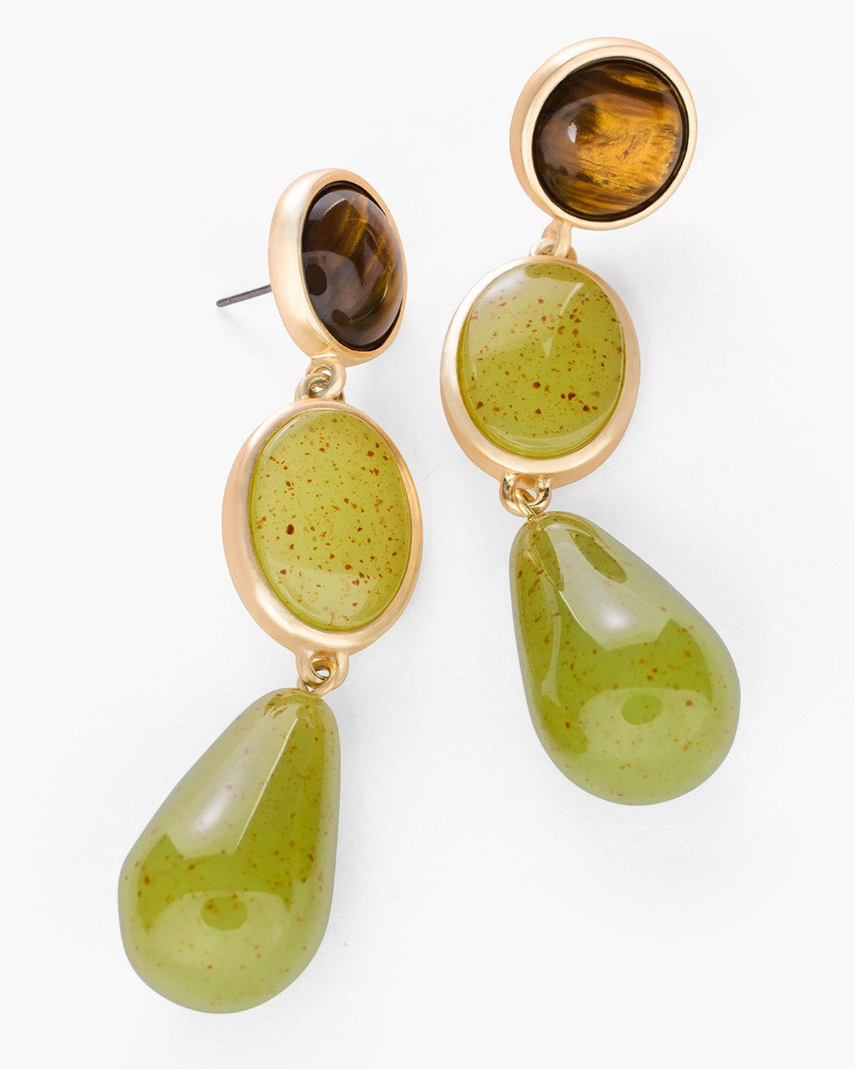 美国品牌chicos 树脂绿玉葡萄色无光金个性复古时髦耳环 可改耳夹