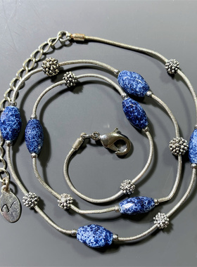 Vintage中古LC副牌Villager打标树脂切面筒珠铜链短款气质项链