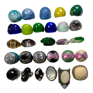 Vintage中古 色彩个性大牌范天然水晶贝壳琉璃指环戒指孤品合集