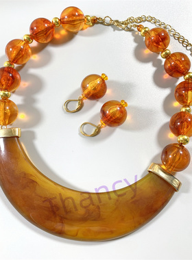 树脂圆珠半圆弧项圈耳环套装