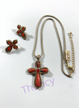 JS打标复古红色十字架套装