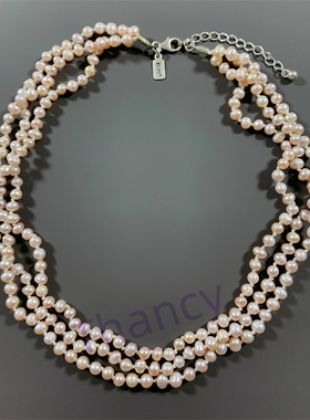 1928天然珍珠粉紫色多层短项链