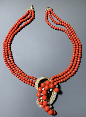 Vintage中古 设计感 本命年中国红色琉璃珠多层短款项链