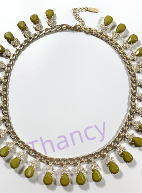 BB打标绿色水滴满钻百搭优雅项链