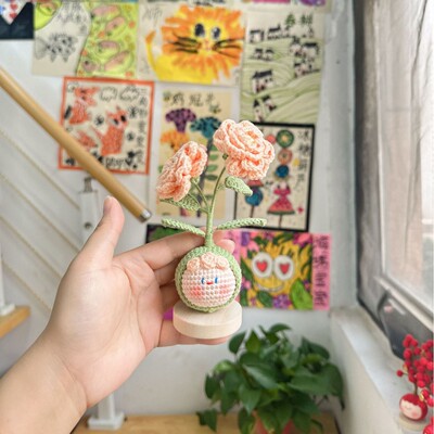 手工钩织山茶花团子花束毛线编织成品摆件礼物送人装饰手工编织