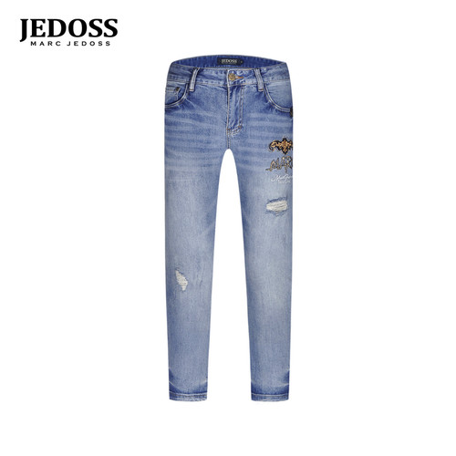 JEDOSS/爵迪斯男装2026夏季新款简约LOGO金线刺绣九分牛仔裤006SX
