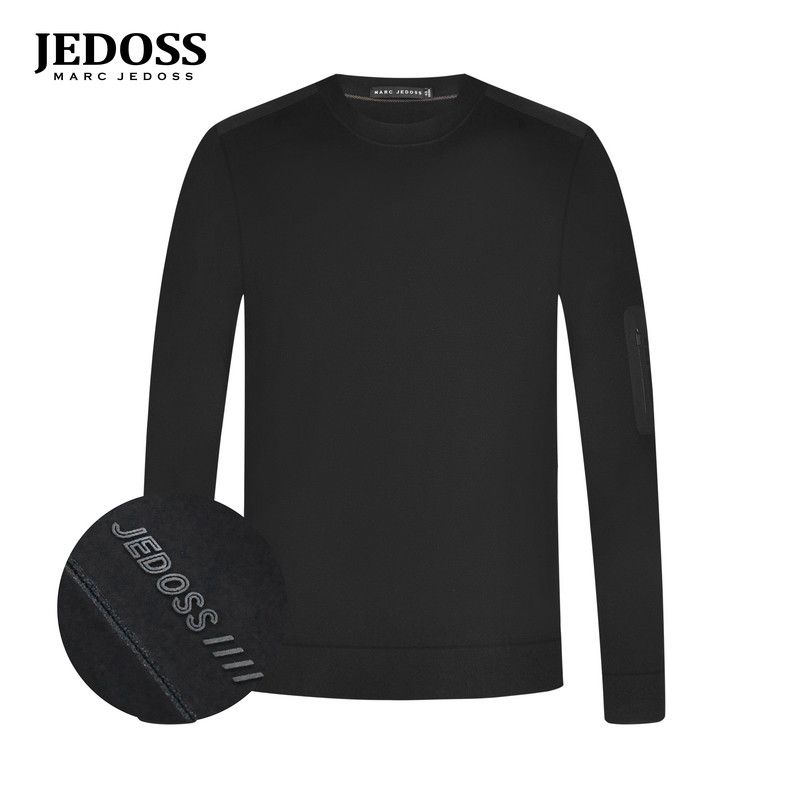 JEDOSS/爵迪斯男装2025秋季专柜新款胶印拼布套头长袖针织衫DY119