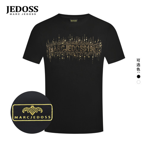 JEDOSS/爵迪斯男装春季新款纵线组合烫钻金属片短袖T恤HM550