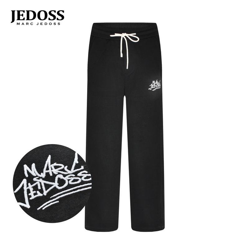 JEDOSS/爵迪斯男装2025初秋新款简约字母刺绣针织直筒裤微阔HZ256