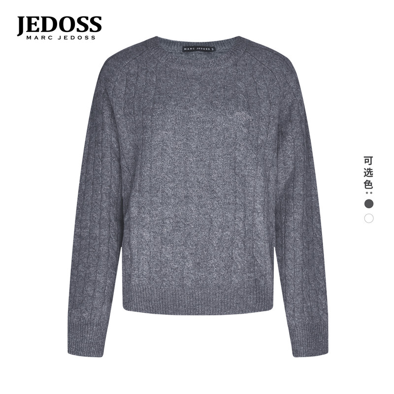 JEDOSS/爵迪斯女装2025秋冬专柜新款简约LOGO绣标长袖羊毛衫MS523
