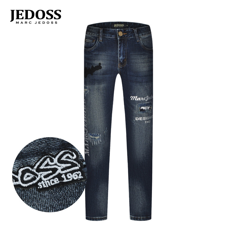 JEDOSS/爵迪斯男装2025秋冬新款字母胶印磨破牛仔裤潮YH120SX