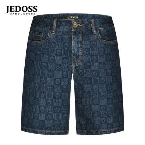 JEDOSS/爵迪斯男装春夏新款满水印老花五分牛仔中裤阔版YH359