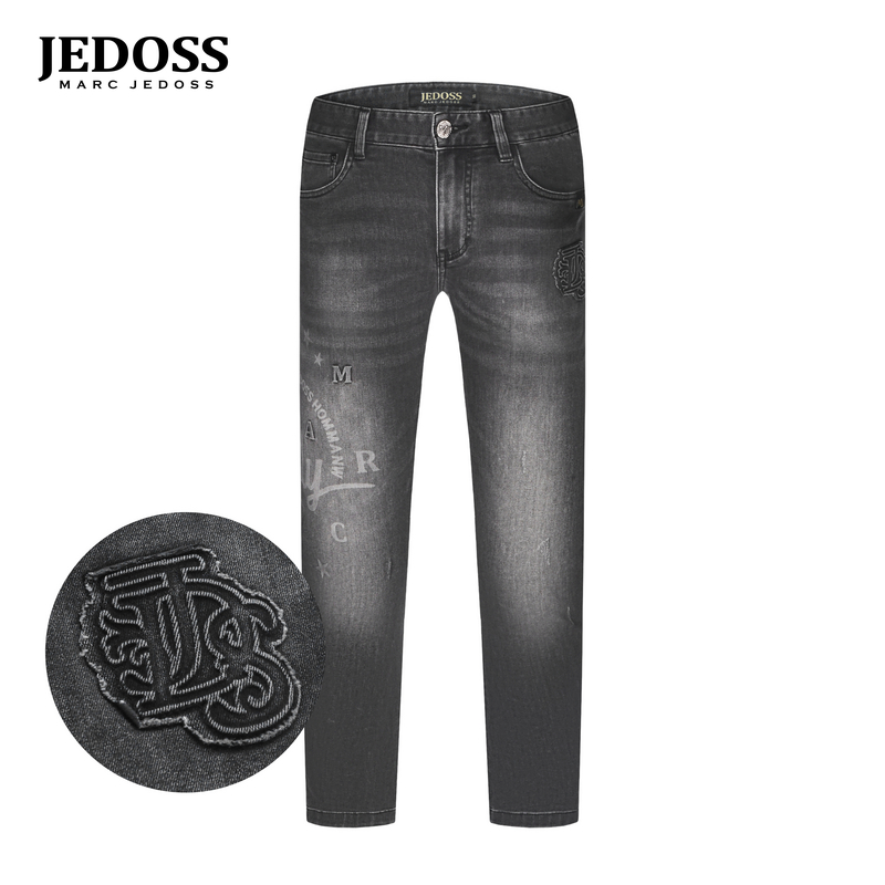 JEDOSS/爵迪斯男装2025夏季专柜新款字母压凸水印九分牛仔裤001B