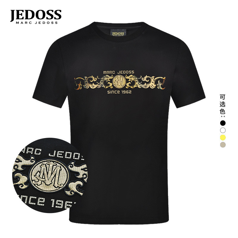 JEDOSS/爵迪斯男装夏季专柜新款烫金字母印花修身短袖T恤081
