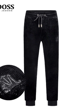 JEDOSS/爵迪斯男装秋冬专柜新款竖纹绒面珠片休闲针织裤D2550