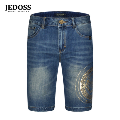 JEDOSS/爵迪斯男装夏季新款经典LOGO烫金烫钻牛仔中裤YF093SX
