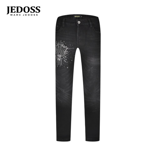 JEDOSS/爵迪斯男装秋季新款简约水洗泼墨黑色牛仔裤潮SX103B