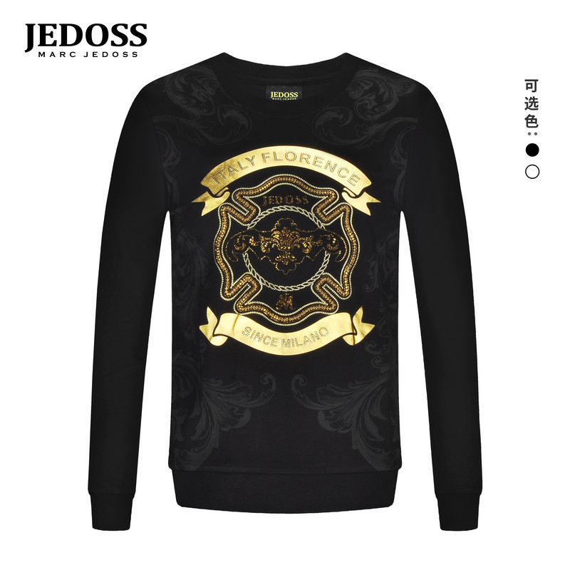 JEDOSS/爵迪斯男装初秋新款LOGO烫金烫钻圆领套头卫衣薄HM610