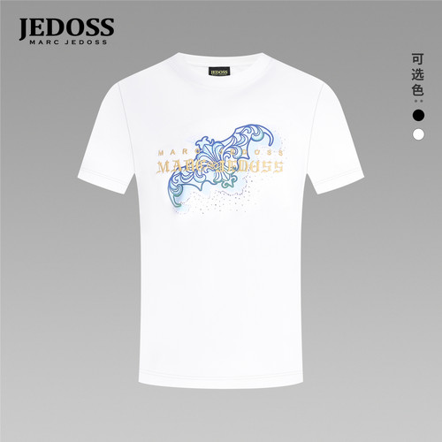 JEDOSS/爵迪斯男装2026春季新款简约字母LOGO烫钻刺绣短袖T恤030