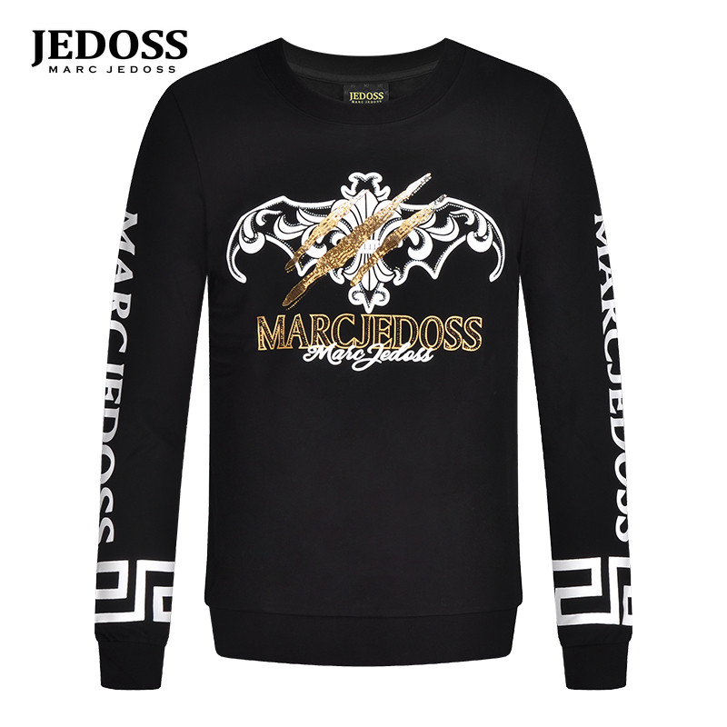 JEDOSS/爵迪斯男装秋冬新款经典烫钻LOGO珠片绣卫衣潮B0629BS